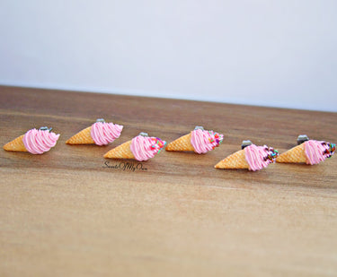 Strawberry Swirly Ice Cream Cones - Stud Earrings
